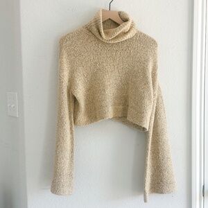 Lovers + Friends Cropped Turtleneck Janice Sweater - Beige XS
